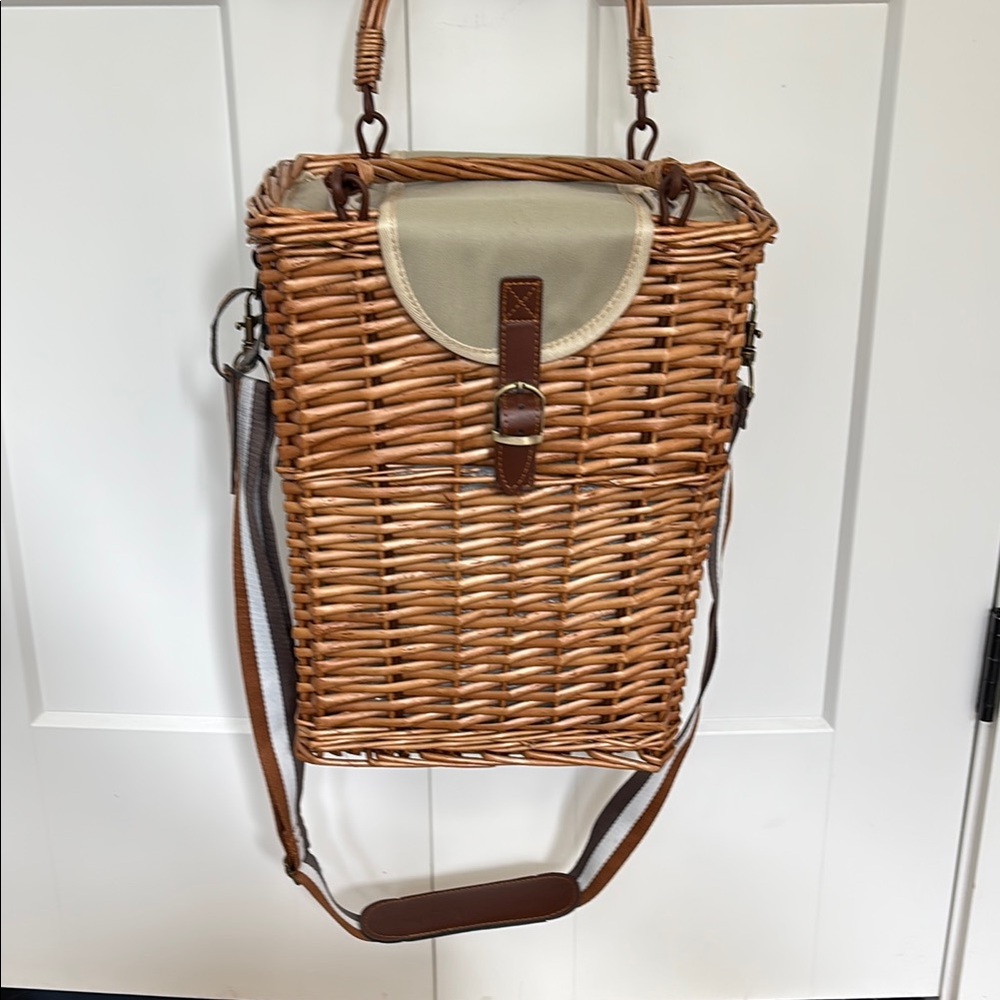 Brown and Tan Woven Wine/Picnic Tote with Leather accents
